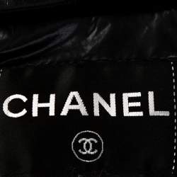 Chanel Black Quilted Rib Knit Trim Bomber Jacket L