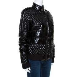 Chanel Black Quilted Rib Knit Trim Bomber Jacket L