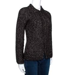 Pre Owned Chanel Black Lurex Tweed Alpaca Wool Cardigan L