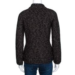 Pre Owned Chanel Black Lurex Tweed Alpaca Wool Cardigan L