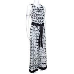 Chanel Monochrome Floral Sequined Mesh Palazzo & Top Set M