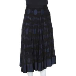 Chanel Black and Blue Cotton Blend Jacquard A Line Midi Skirt L