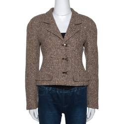 Chanel Brown Wool Tweed Lurex Detail Cropped Jacket M