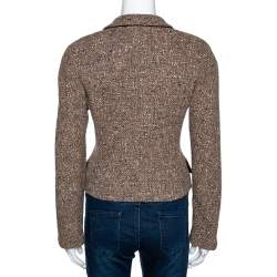 Chanel Brown Wool Tweed Lurex Detail Cropped Jacket M