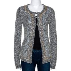 Chanel Monochrome Alpaca Wool Studded Boucle Cardigan M