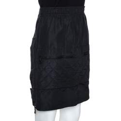 Chanel Vintage Black Quilted Silk Velcro Detail Skirt S