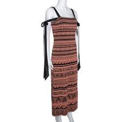 Chanel Terracotta & Black Knit Antique Grecian Print Maxi Dress M