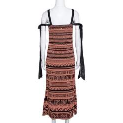Chanel Terracotta & Black Knit Antique Grecian Print Maxi Dress M