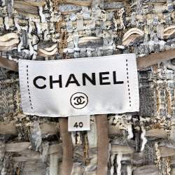 Chanel Pale Grey Tweed Waist Tie Detail Zip Front Dress M