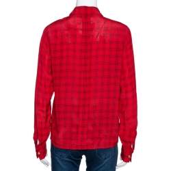 مملوكة مسبقًا Chanel Red Printed Silk Button Front Long Sleeve Shirt M