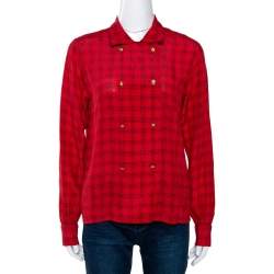 مملوكة مسبقًا Chanel Red Printed Silk Button Front Long Sleeve Shirt M