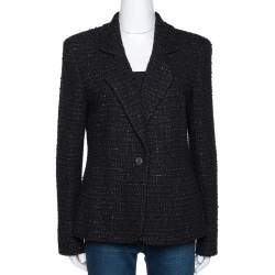 Chanel Black Tweed Single Button Tailored Jacket L