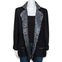 Chanel Black Silk Sequin Embellished Double Breasted Jacket L 