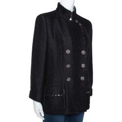 Chanel Black Silk Sequin Embellished Double Breasted Jacket L 