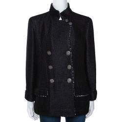 Chanel Black Silk Sequin Embellished Double Breasted Jacket L 