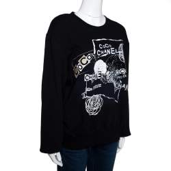 Chanel Black Printed & Embellished Cotton Long Sleeve Sweatshirt XL