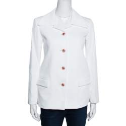 Chanel Off white Ribbed Cotton Button Front Jacket S