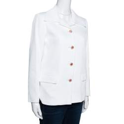 Chanel Off white Ribbed Cotton Button Front Jacket S