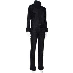 Pre Owned Chanel Charcoal Grey Denim & Rib Knit Pant Suit S