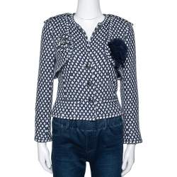 Chanel Navy Blue Tweed Bamboo Blend Brooch Detail Jacket S