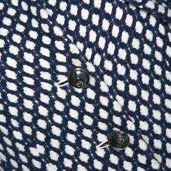 Chanel Navy Blue Tweed Bamboo Blend Brooch Detail Jacket S