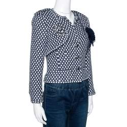 Chanel Navy Blue Tweed Bamboo Blend Brooch Detail Jacket S