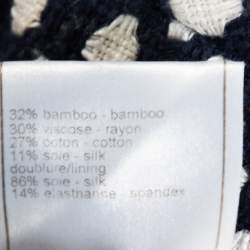 Chanel Navy Blue Tweed Bamboo Blend Brooch Detail Jacket S