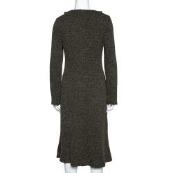 Pre Owned Chanel Olive Green Mohair Blend Tweed Midi Dress M