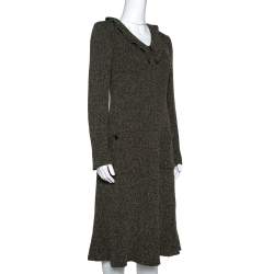 Pre Owned Chanel Olive Green Mohair Blend Tweed Midi Dress M