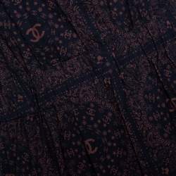 Chanel Navy Blue Monogram Print Cotton Fringed Halter Dress S