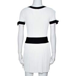 Pre Owned Chanel White Rib Knit Contrast Trim Detail Mini Dress S