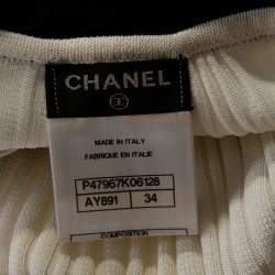 Pre Owned Chanel White Rib Knit Contrast Trim Detail Mini Dress S