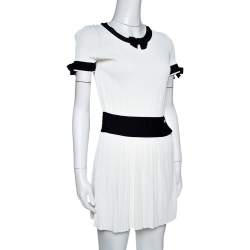 Pre Owned Chanel White Rib Knit Contrast Trim Detail Mini Dress S