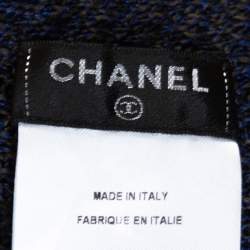 Chanel Blue Cotton Blend Striped Open Front Cardigan M