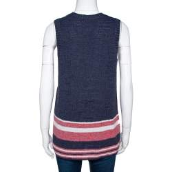 Pre Owned Chanel Blue Cotton Blend Striped Sleeveless Top M