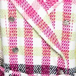 Chanel Multicolor Checked Tweed Cropped Belted Jacket L
