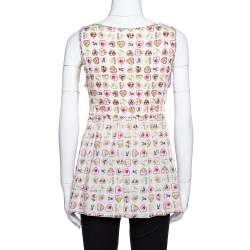 Pre Owned Chanel Pink Valentine Print Ribbed Cotton Sleeveless Top L
