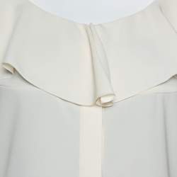 مملوكة مسبقًا Chanel Cream Ruffled Button Front Cropped Blouse L