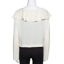 مملوكة مسبقًا Chanel Cream Ruffled Button Front Cropped Blouse L