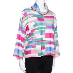 Pre Owned Chanel Multicolor Abstract Printed Knit Turtleneck Top S