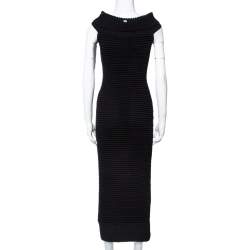 Pre Owned Chanel Black Rib Knit Turtle Neck Dress S