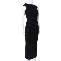 Pre Owned Chanel Black Rib Knit Turtle Neck Dress S