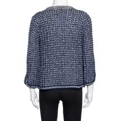 Pre Owned Chanel Navy Blue Crochet Knit Neck Chain Detail Jacket M