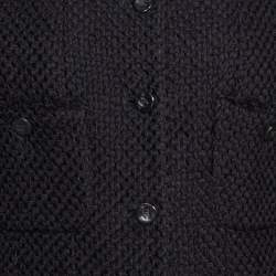 Pre Owned Chanel Black Silk & Cotton Fringed Button Front Jacket L