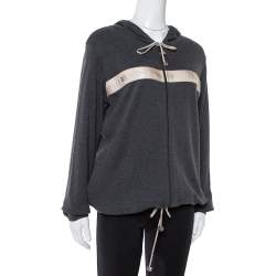Pre Owned Chanel Dark Grey Cotton & Cashmere Logo Band Detail Hoodie XL