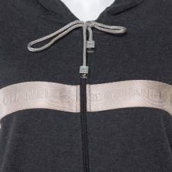 Pre Owned Chanel Dark Grey Cotton & Cashmere Logo Band Detail Hoodie XL