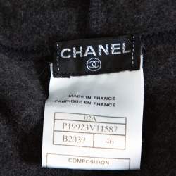 Pre Owned Chanel Dark Grey Cotton & Cashmere Logo Band Detail Hoodie XL