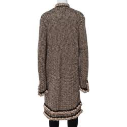 Chanel Vintage Brown Tweed Braided Trim Tie Neck Coat L