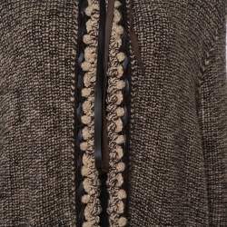 Chanel Vintage Brown Tweed Braided Trim Tie Neck Coat L