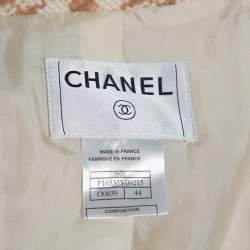 Pre Owned Chanel Vintage Beige Houndstooth Tweed Button Front Jacket L